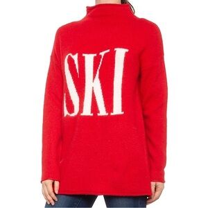 Cupcakes & Cashmere SKI Red Mock Turtleneck Oversized Pullover Sweater Size XS